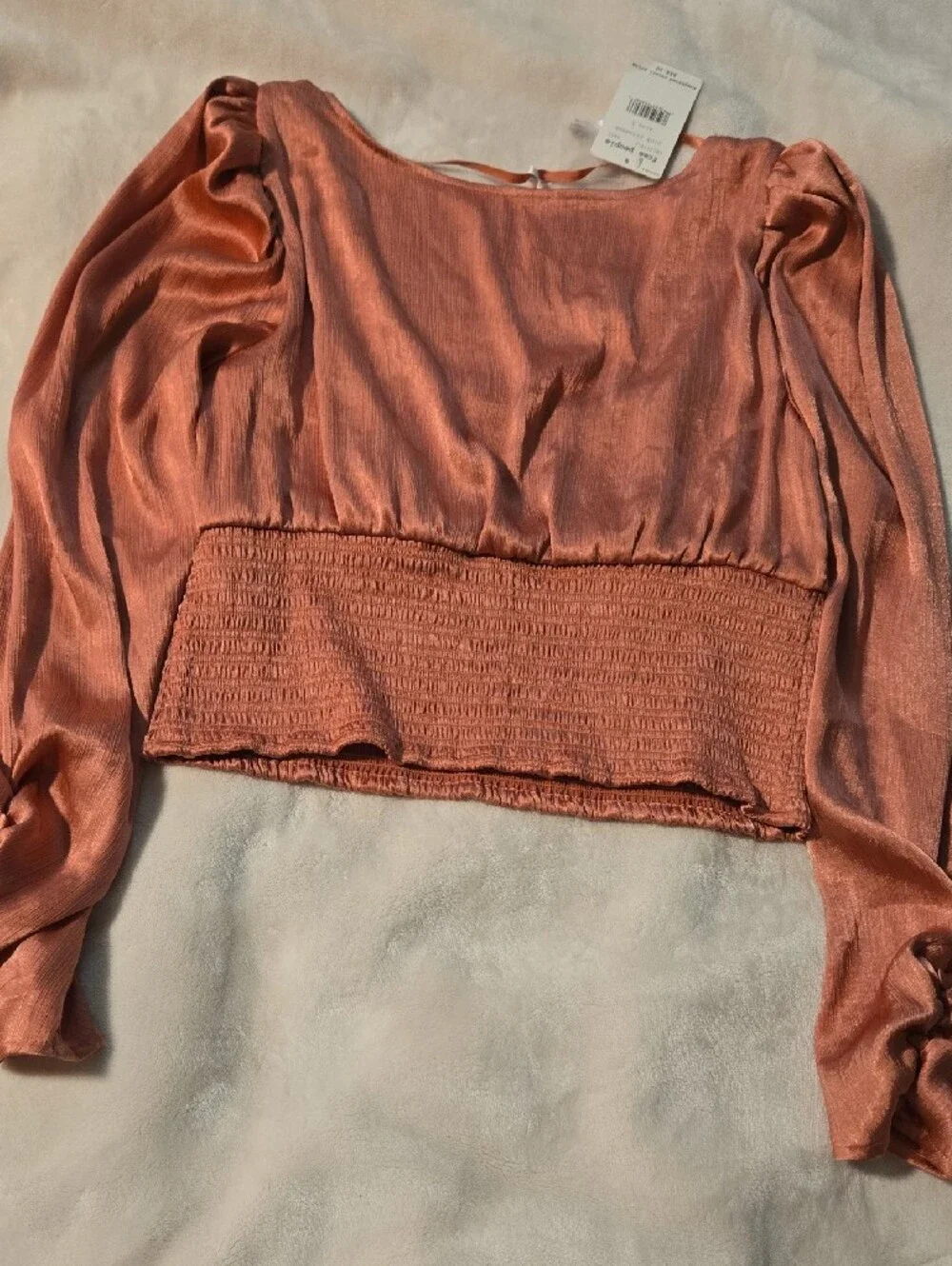 Free People Satin-Like Rust Smocked Crop Top